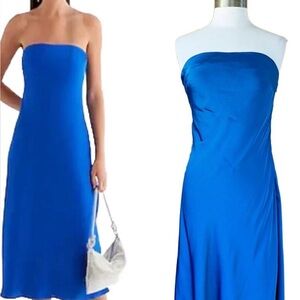 Royal Blue Strapless Satin Slip Dress